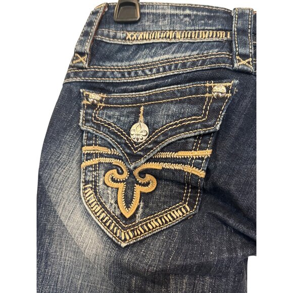 Rock Revival Gwen Capri Jeans Women 26 Dark Wash Distressed Mid Rise Crop Denim - Picture 9 of 9